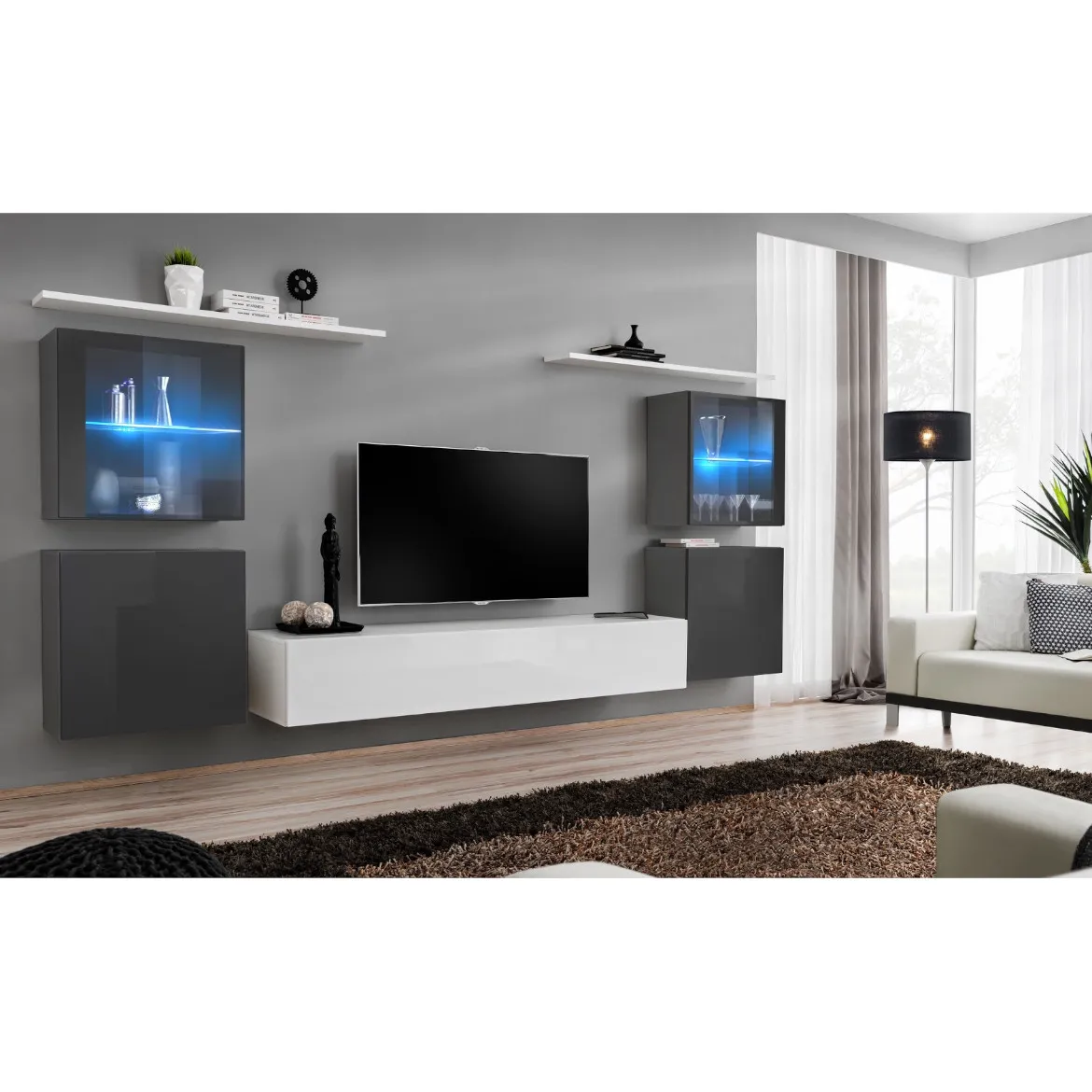 Regal  Switch XIV 330x40x160 cm+LED siva/bela