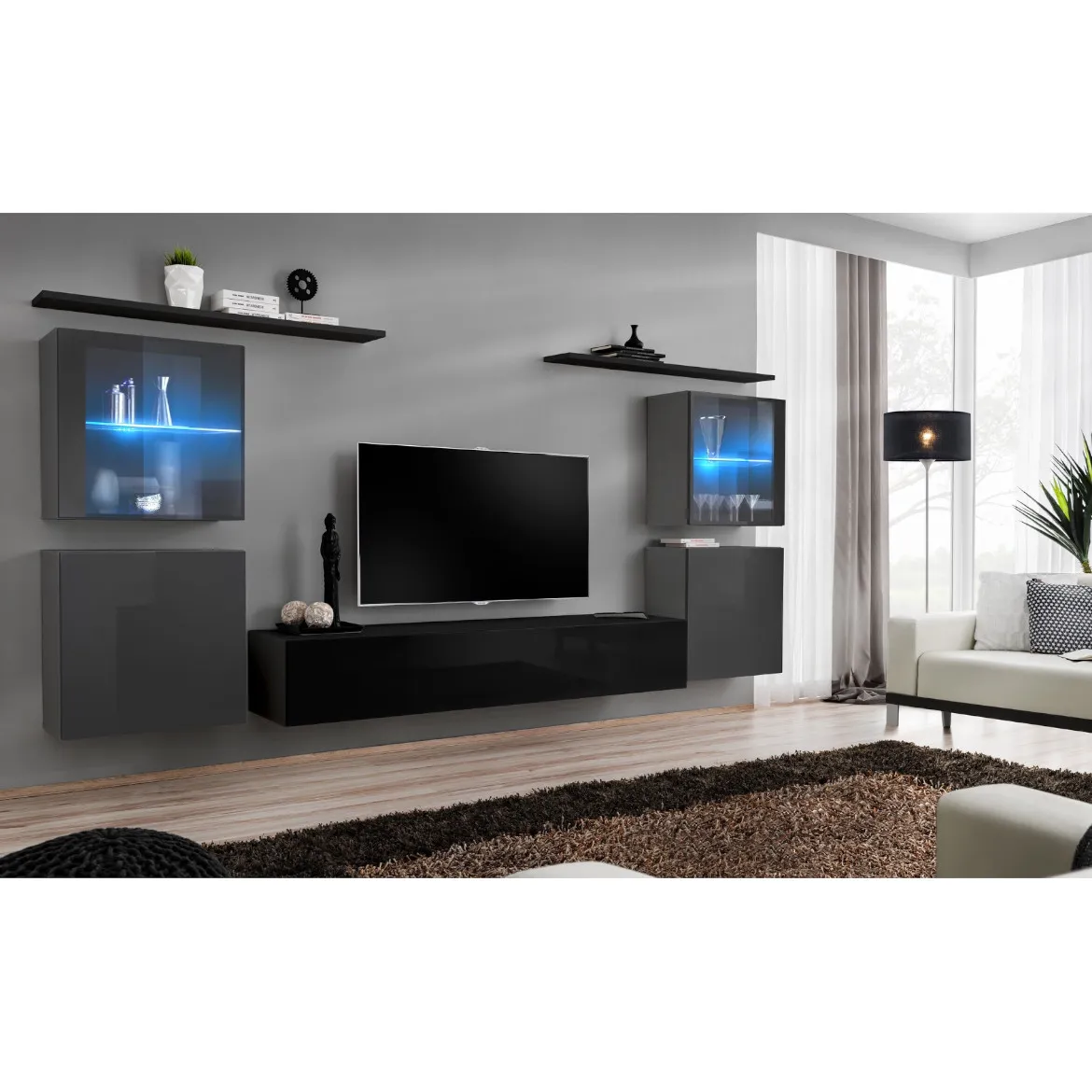 Regal  Switch XIV 330x40x160 cm+LED siva/crna