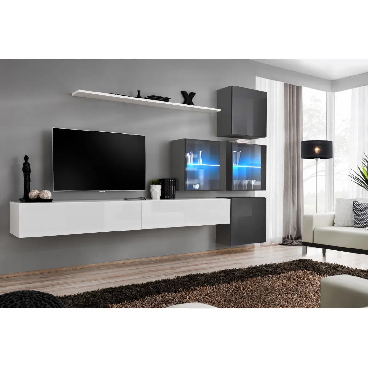 Regal  Switch XIX 280x40x180 cm+LED bela/siva