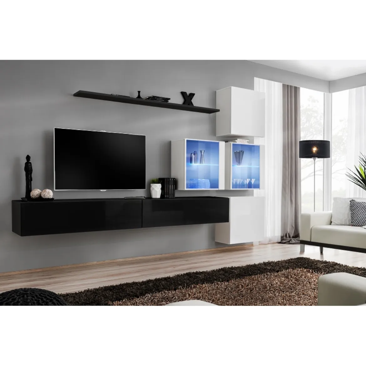 Regal  Switch XIX 280x40x180 cm+LED crna/bela