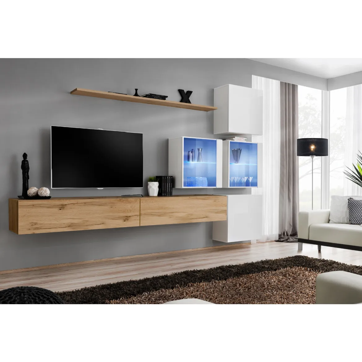 Regal  Switch XIX 280x40x180 cm+LED natur/bela