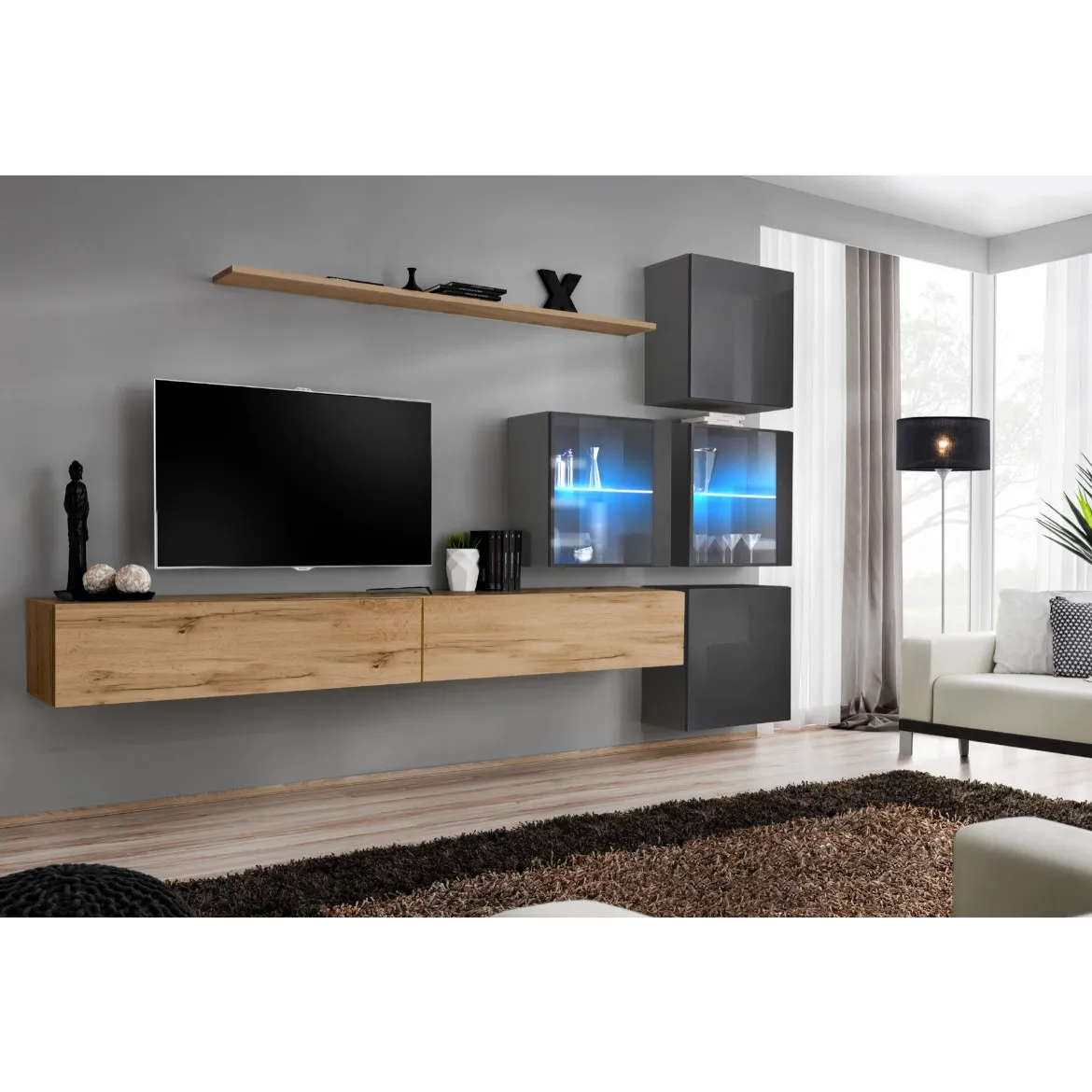 Regal  Switch XIX 280x40x180 cm+LED natur/siva