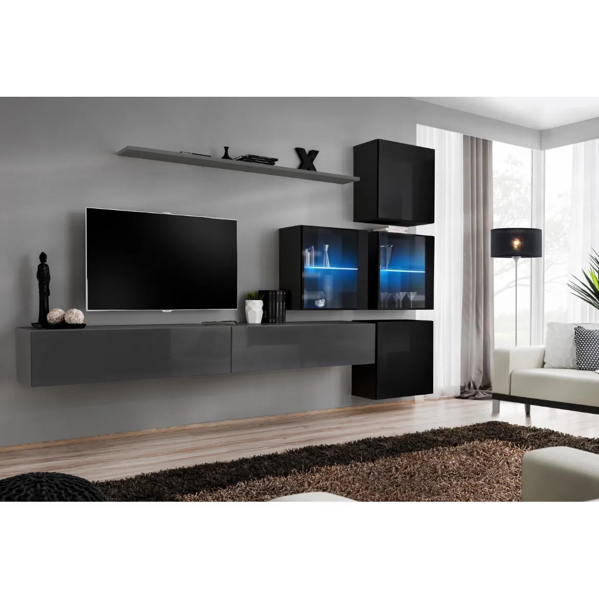 Regal  Switch XIX 280x40x180 cm+LED siva/crna