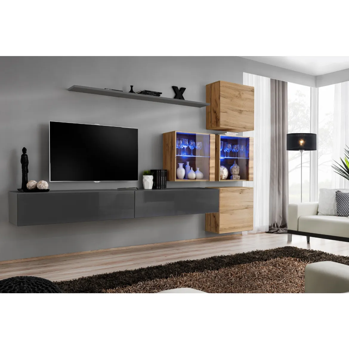 Regal  Switch XIX 280x40x180 cm+LED siva/natur