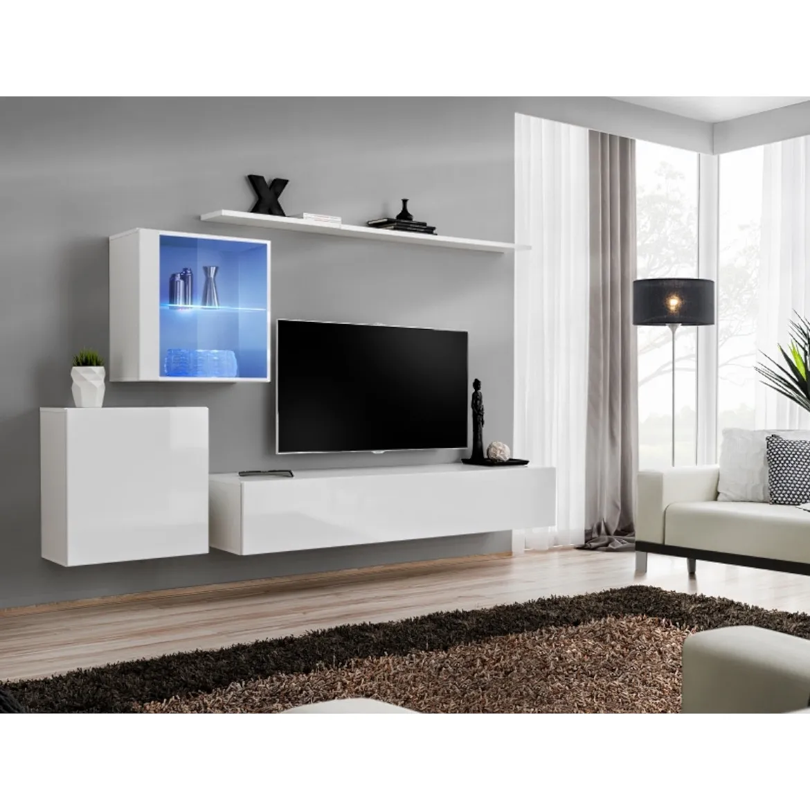 Regal  Switch XV 250x40x150 cm+LED bela