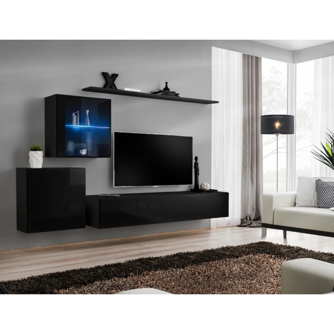Regal  Switch XV 250x40x150 cm+LED crna