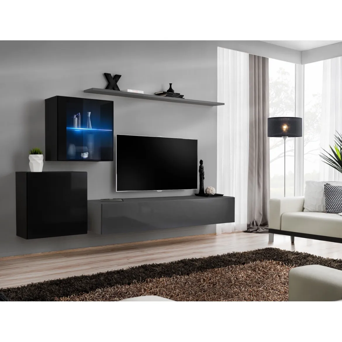 Regal  Switch XV 250x40x150 cm+LED crna/siva