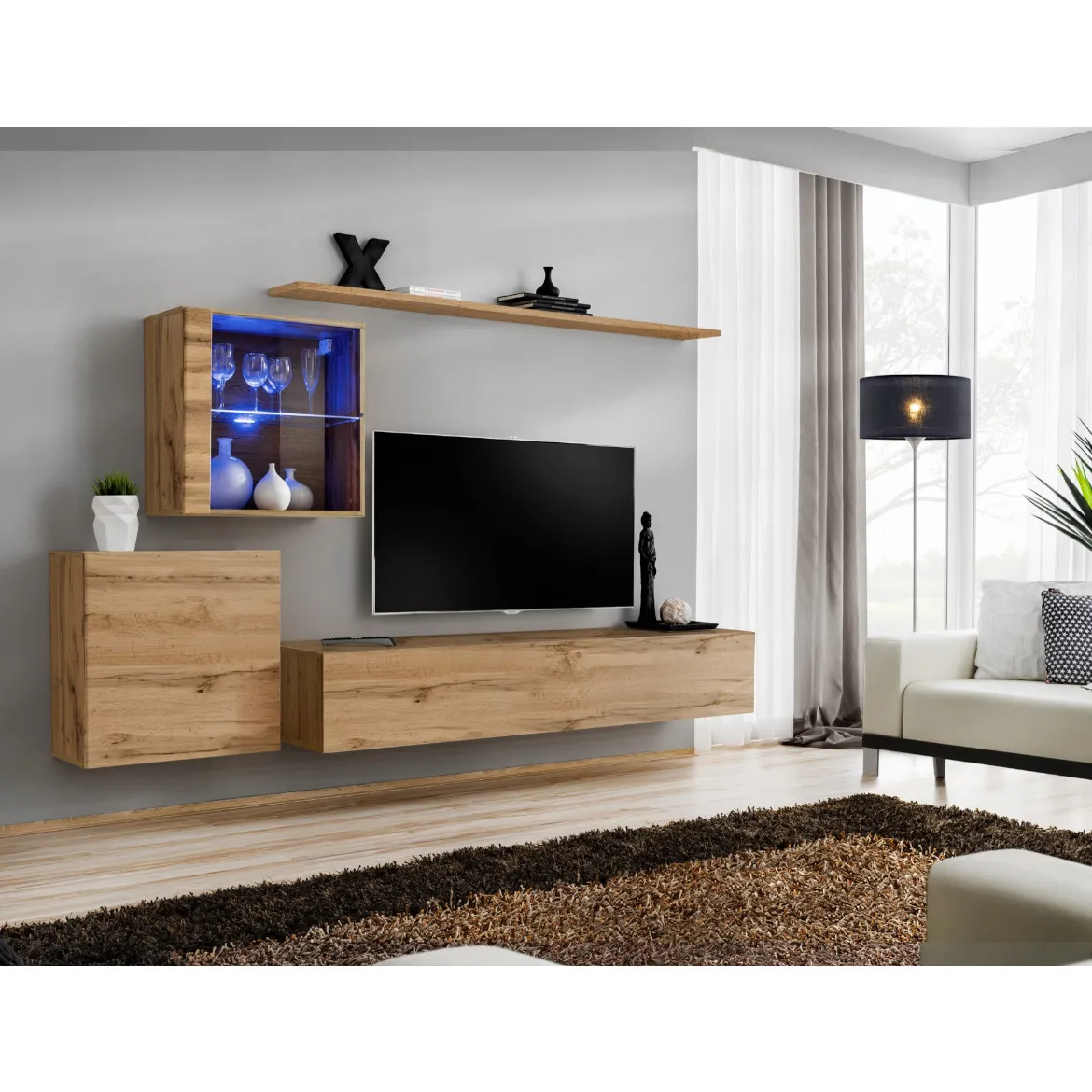 Regal  Switch XV 250x40x150 cm+LED natur