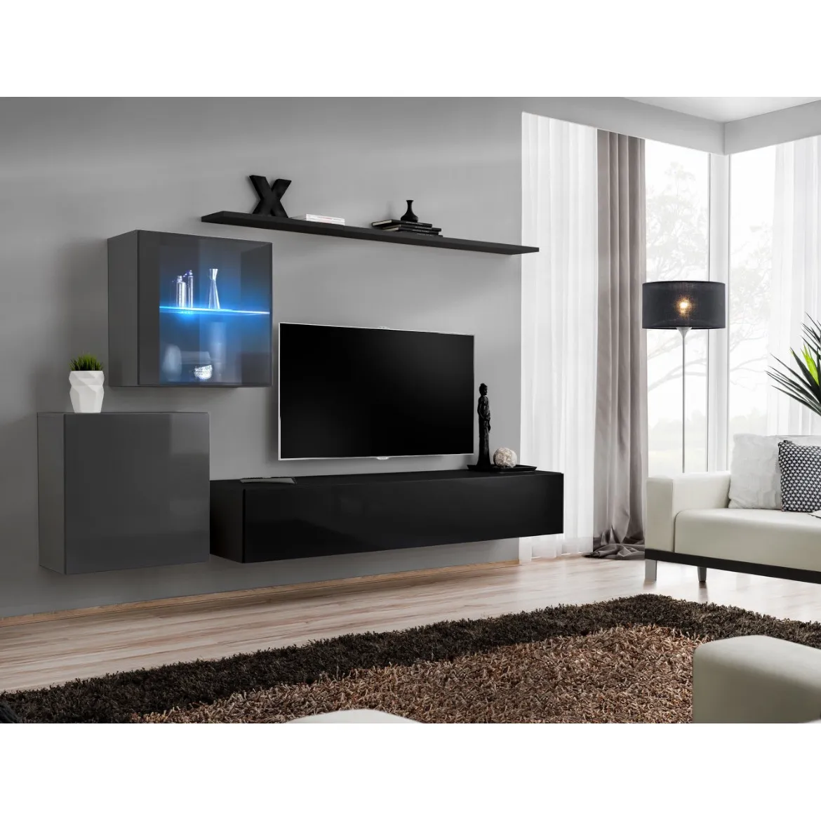 Regal  Switch XV 250x40x150 cm+LED siva/crna