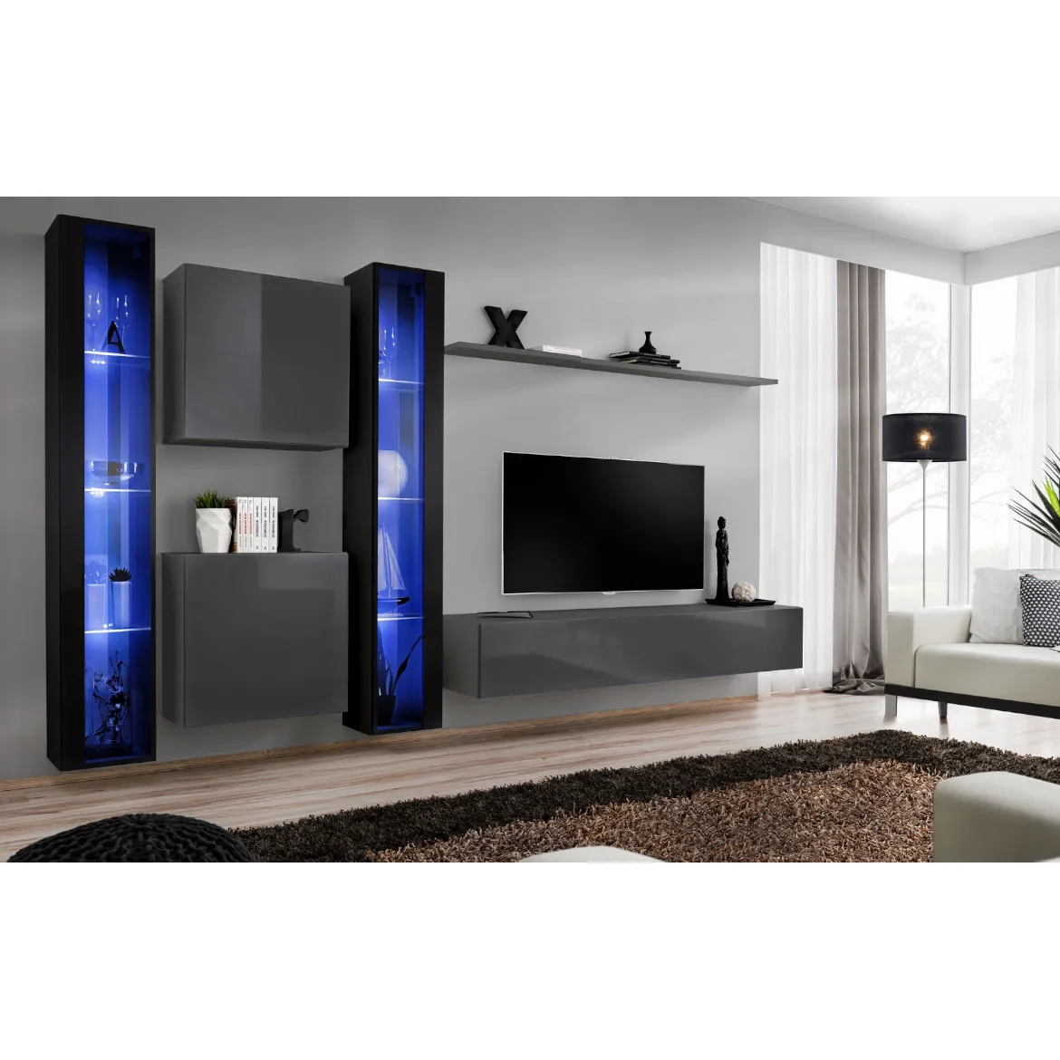 Regal  Switch XVI 330x40x180 cm+LED crna/siva