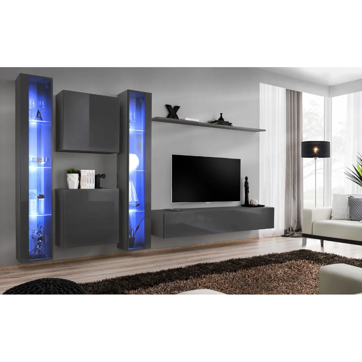 Regal  Switch XVI 330x40x180 cm+LED siva