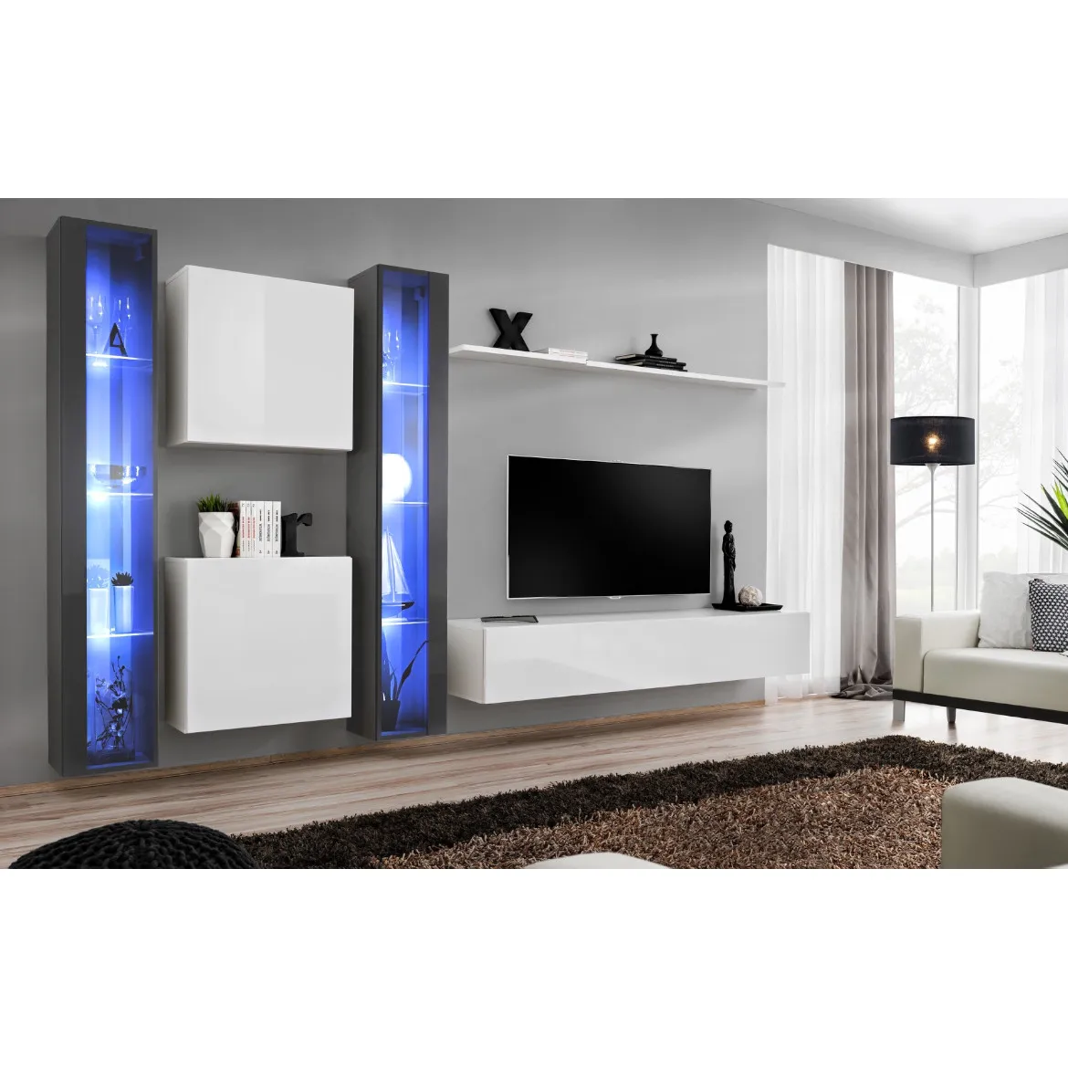 Regal  Switch XVI 330x40x180 cm+LED siva/bela