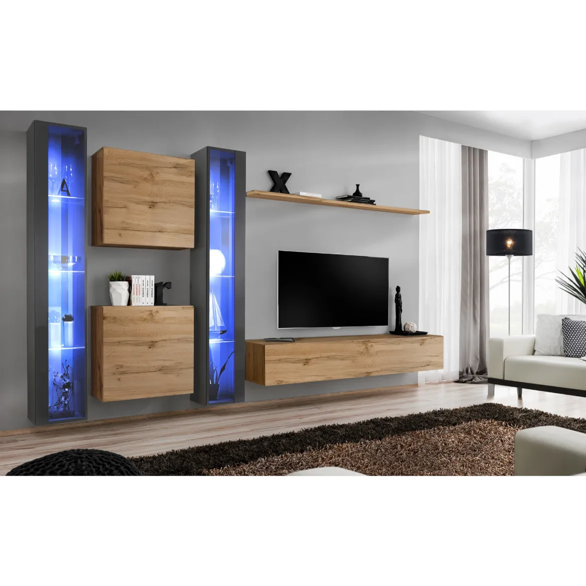 Regal  Switch XVI 330x40x180 cm+LED siva/natur