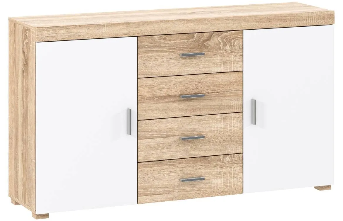 Remos komoda 2 vrata 4 fioke 150x40x85 cm bela/sonoma