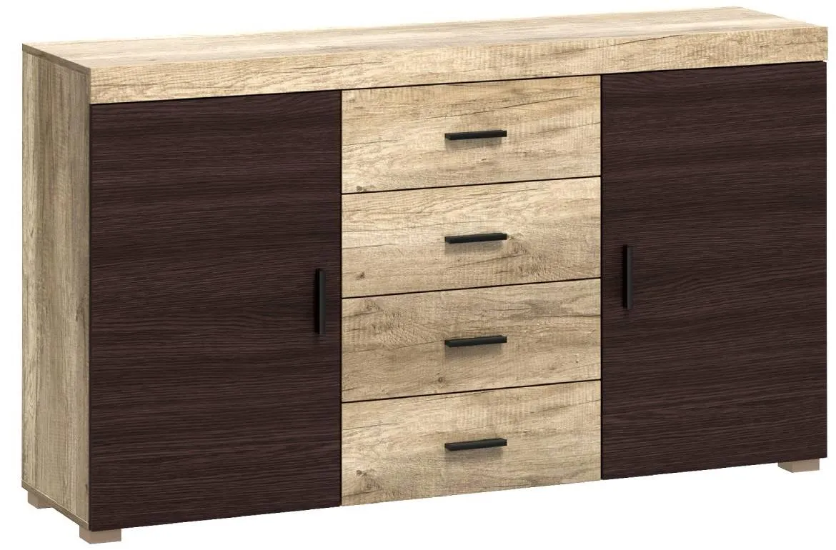 Remos komoda 2 vrata 4 fioke 150x40x85 cm hrast sonoma/tamno drvo