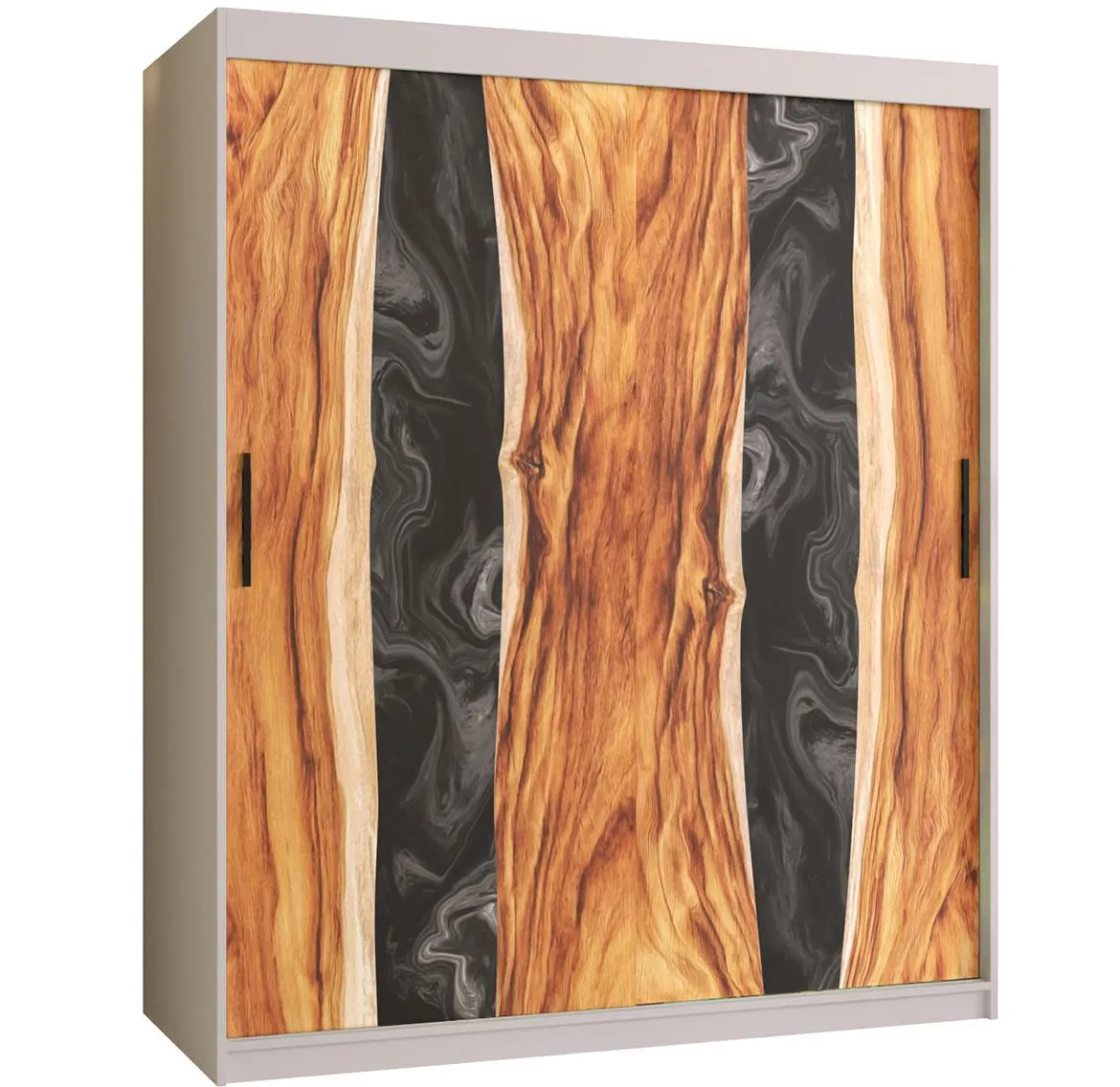 Resin I klizni ormar 2 vrata 150x62x200 cm crno/beli/motiv godova
