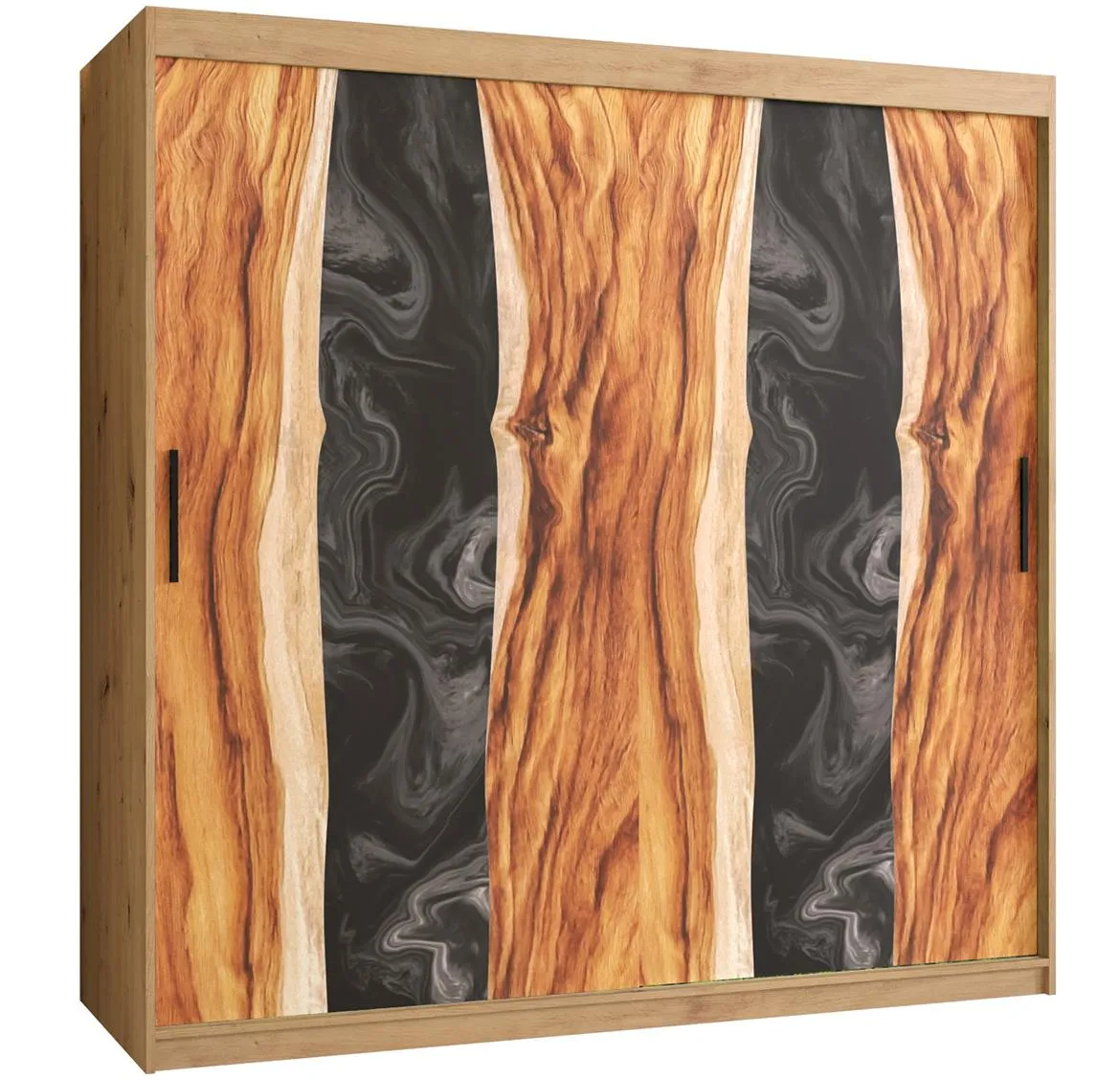 Resin I klizni ormar 2 vrata 180x62x200 cm crni/natur (artisan hrast)/motiv godova