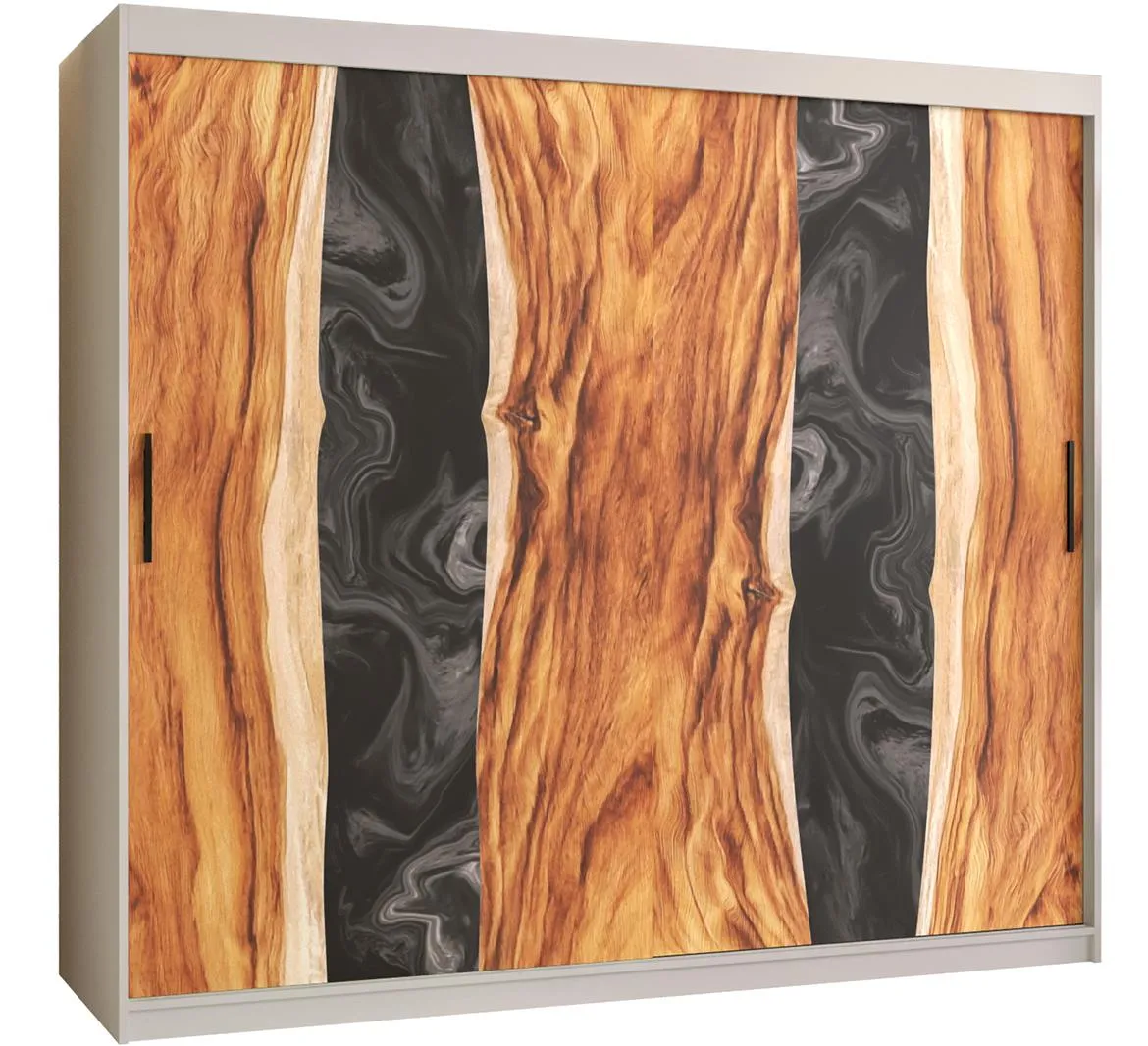 Resin I klizni ormar 2 vrata 200x62x200 cm crno/beli/motiv godova