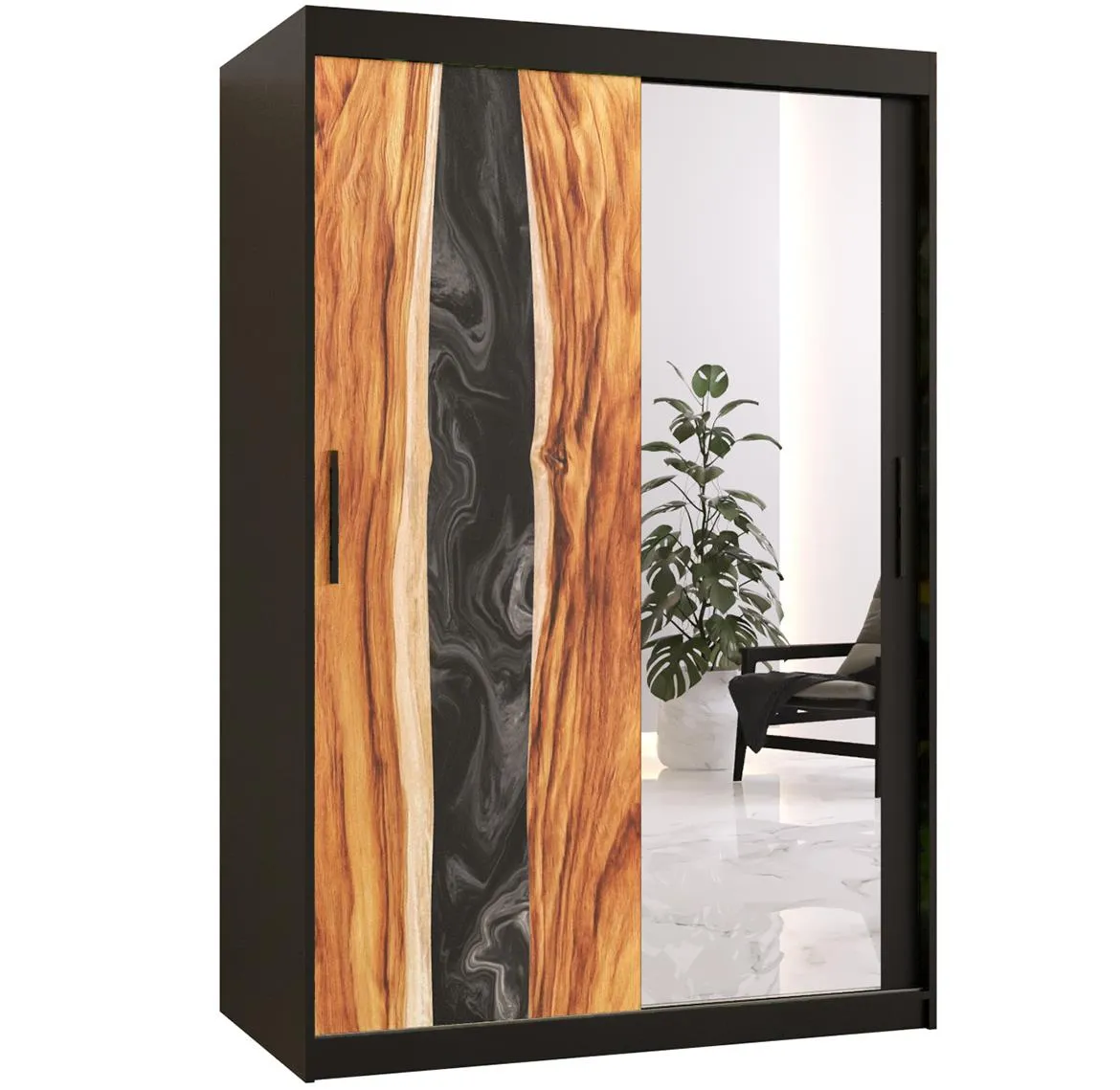 Resin II klizni ormar 2 vrata/ogledalo 120x62x200 cm crni/motiv godova