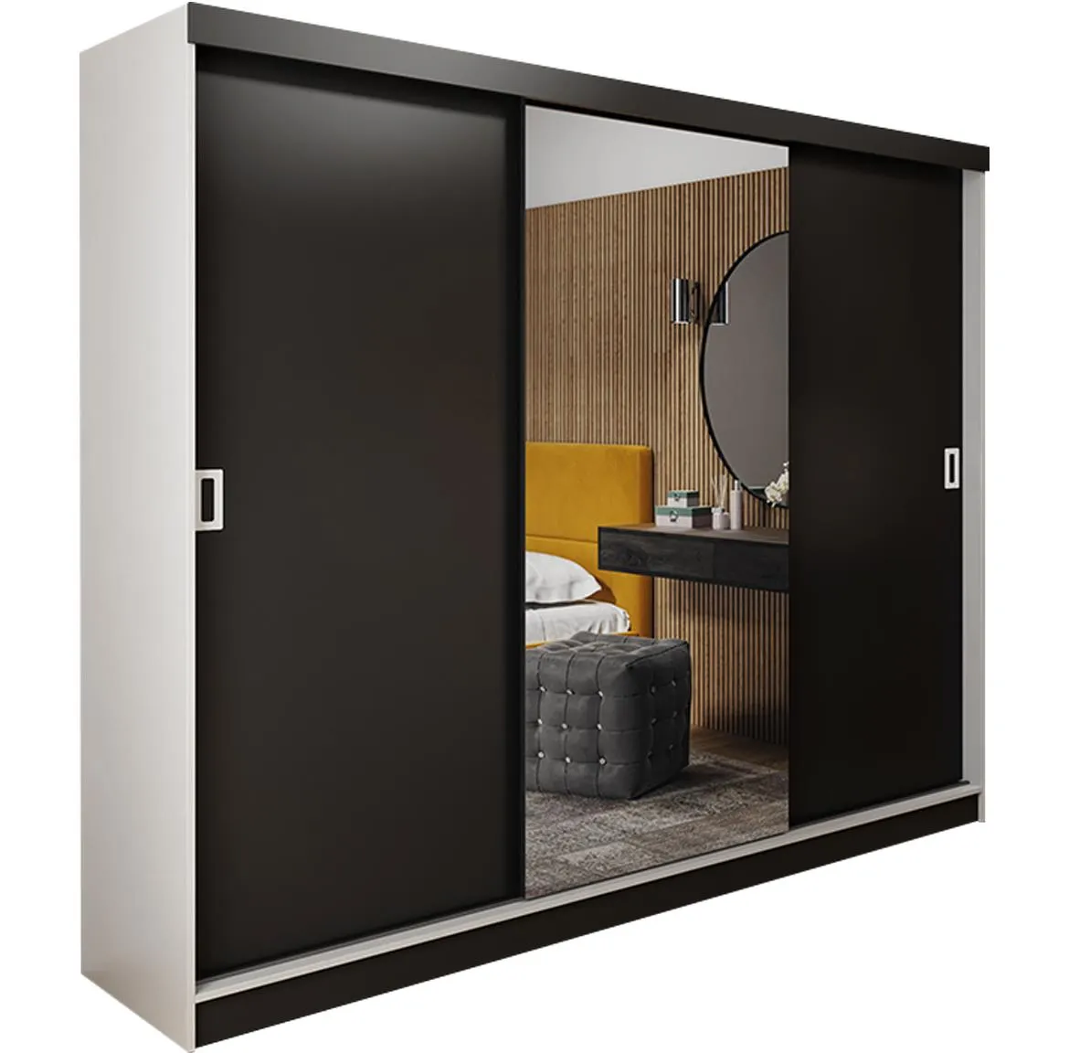 Retro 1L ormar 3 vrata/ogledalo 200x59x205 belo/crni