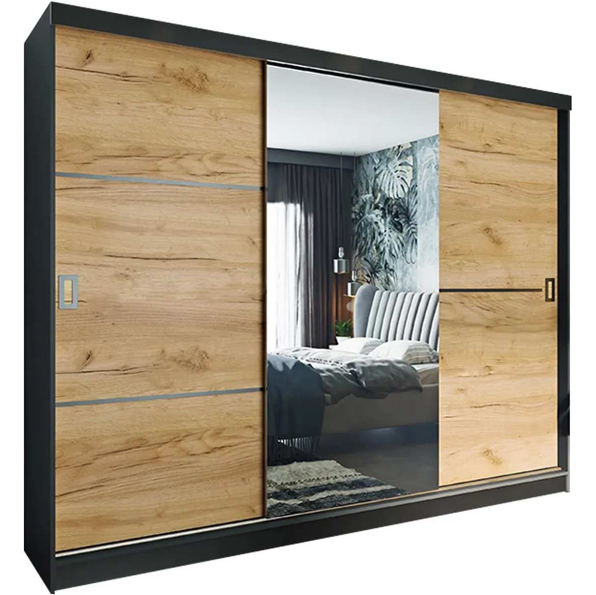 Retro 2L ormar/ogledalo 3 vrata 200x59x205 sivi/hrast