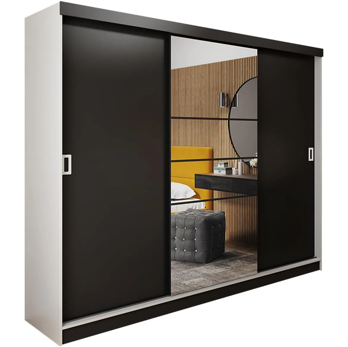 Retro 6L ormar/ogledalo 3 vrata 200x59x205 belo/crni
