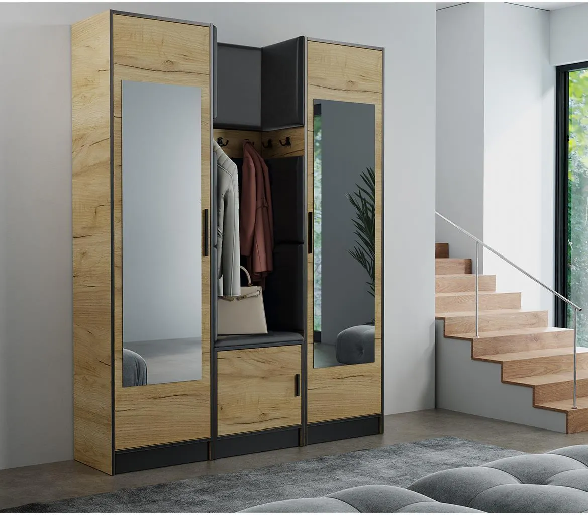 Roj 12+ Madrid 1100 predsoblje 159,6x39x205 cm hrast/crno