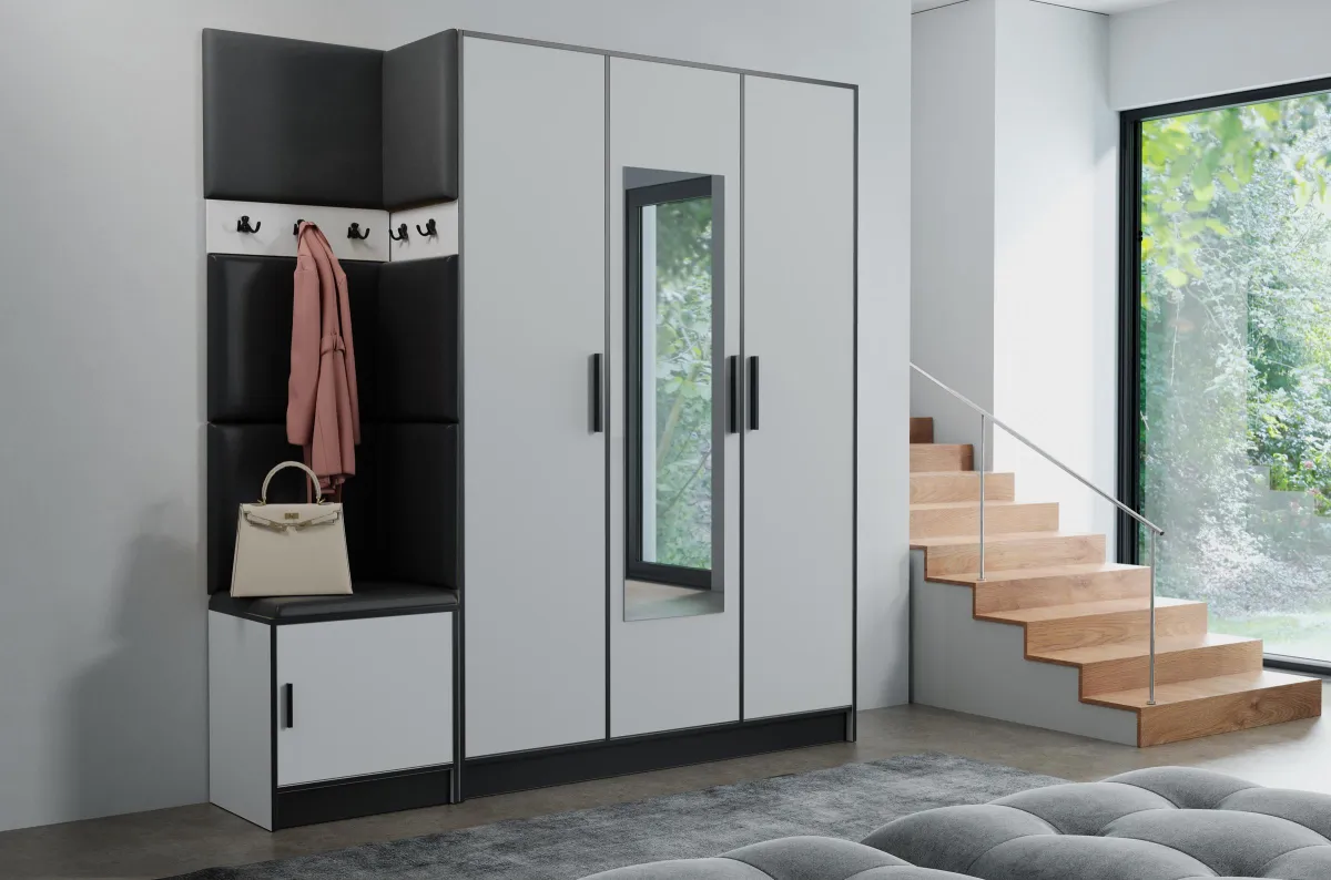 Roj 14+Madrid 1100 predsoblje 209,5x39x205 cm belo/crno