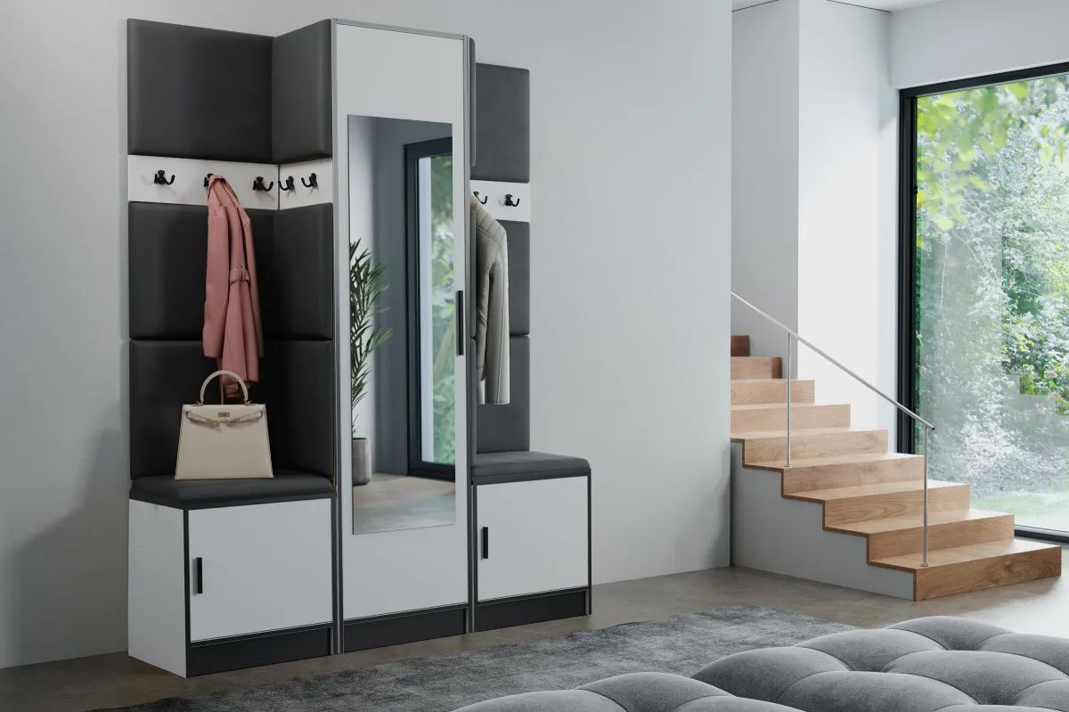 Roj 16+ Madrid 1100 predsoblje 159,6x39x205 cm belo/crno