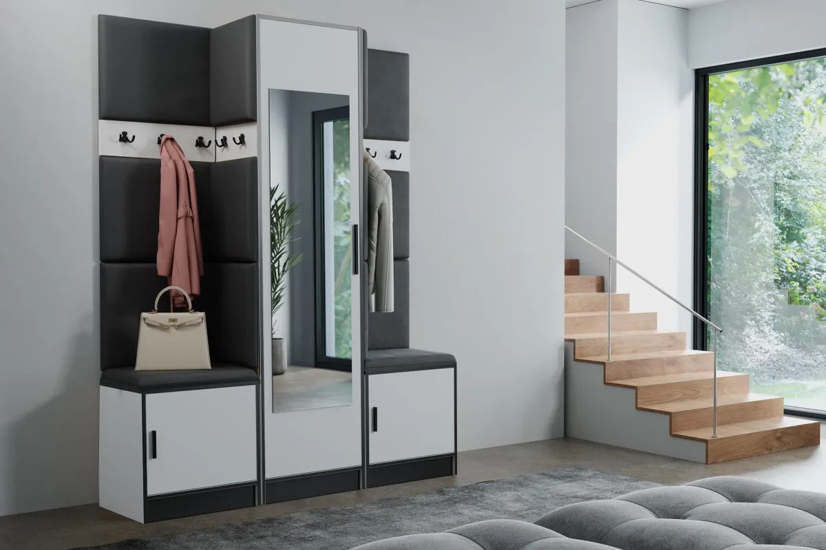 Roj 16+ Madrid 1100 predsoblje 159,6x39x205 cm belo/crno