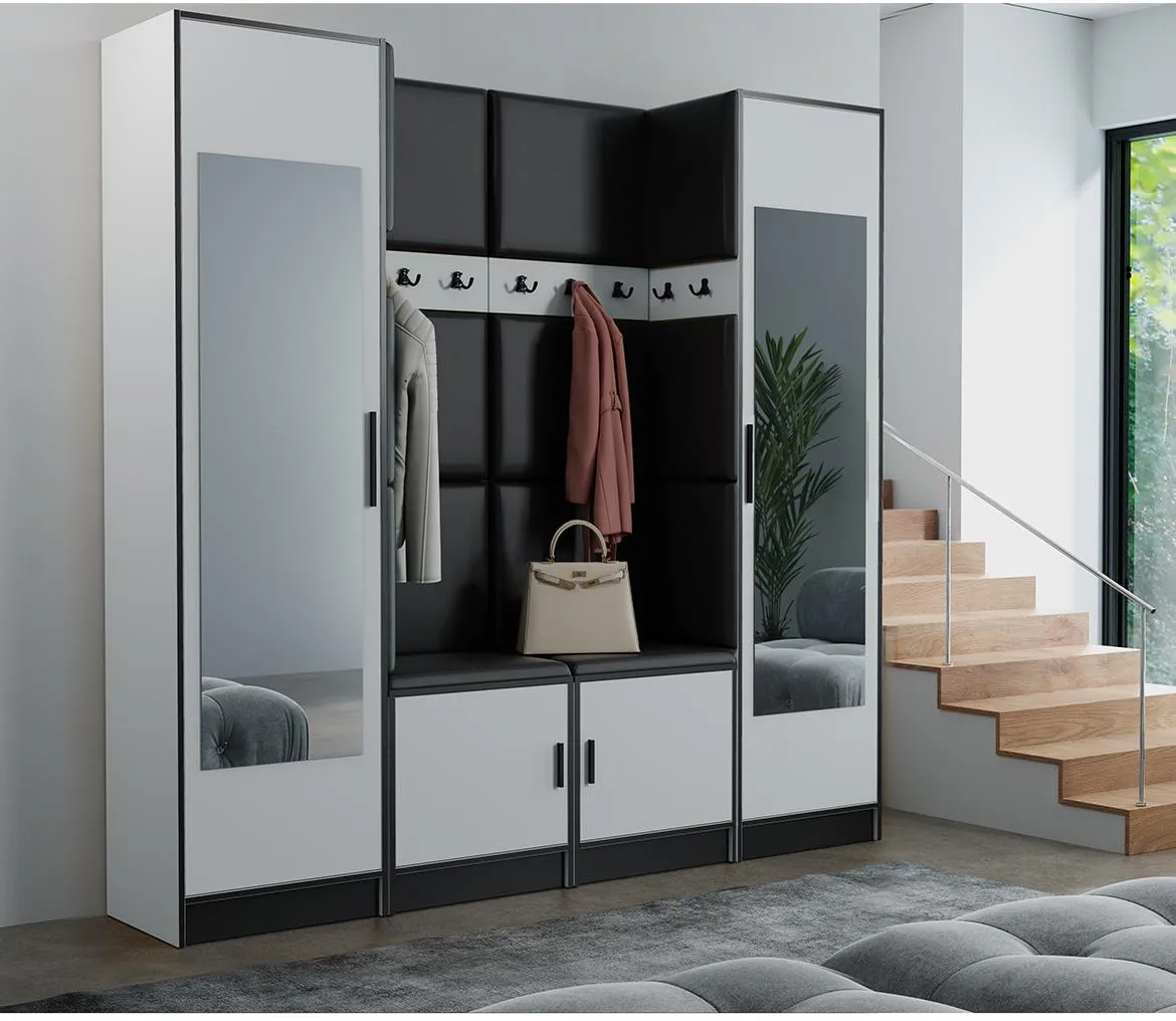 Roj 18+ Madrid 1100 predsoblje 212,8x39x205 cm belo/crno