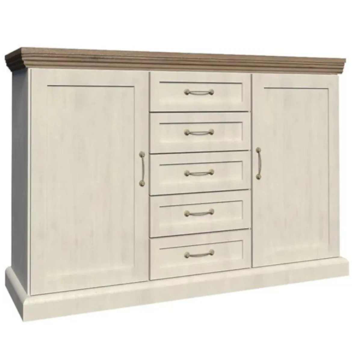 Royal komoda 2 vrata + 5 fioka 127x46x98  izbeljeno bela/hrast