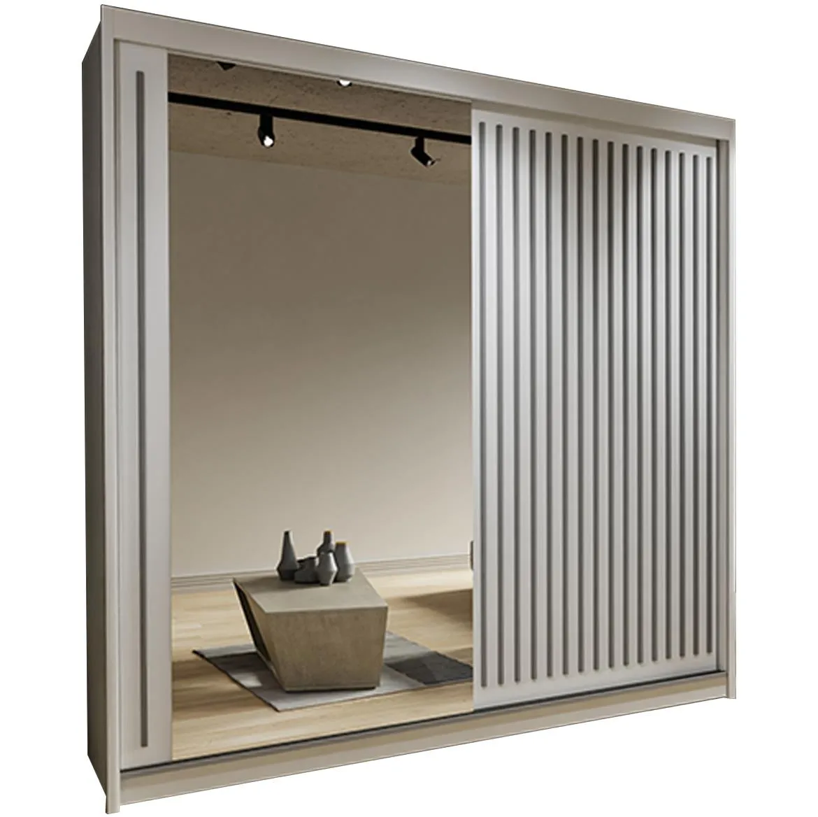 Royal ormar 2 vrata/ogledalo 203x62x216 belo/sivi