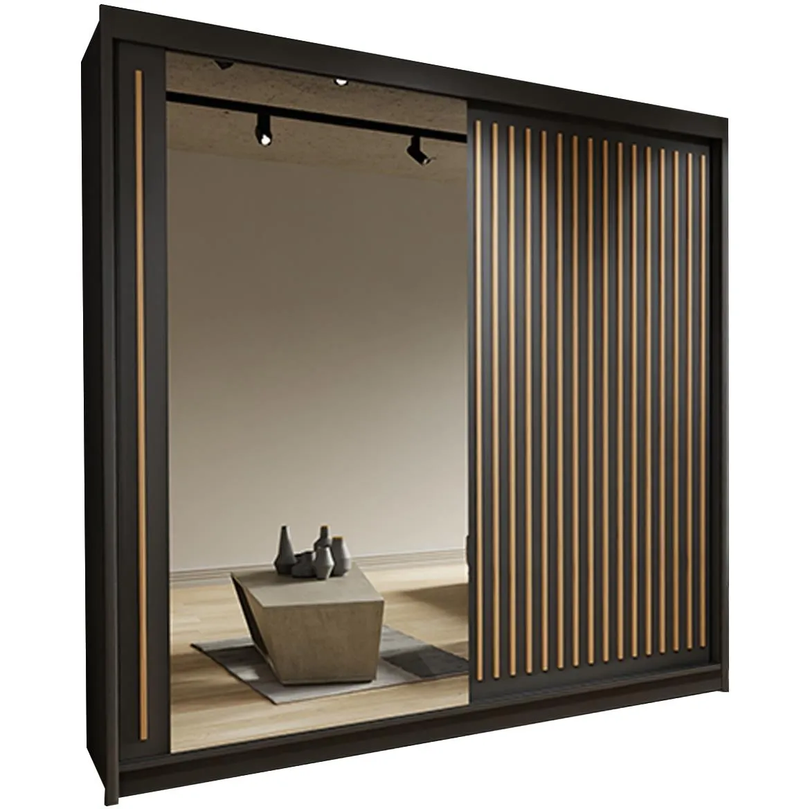 Royal ormar 2 vrata/ogledalo 203x62x216 crni/natur