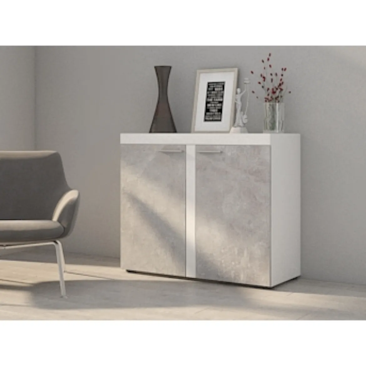 Rumba komoda 2 vrata 97x40x82 bela/beton