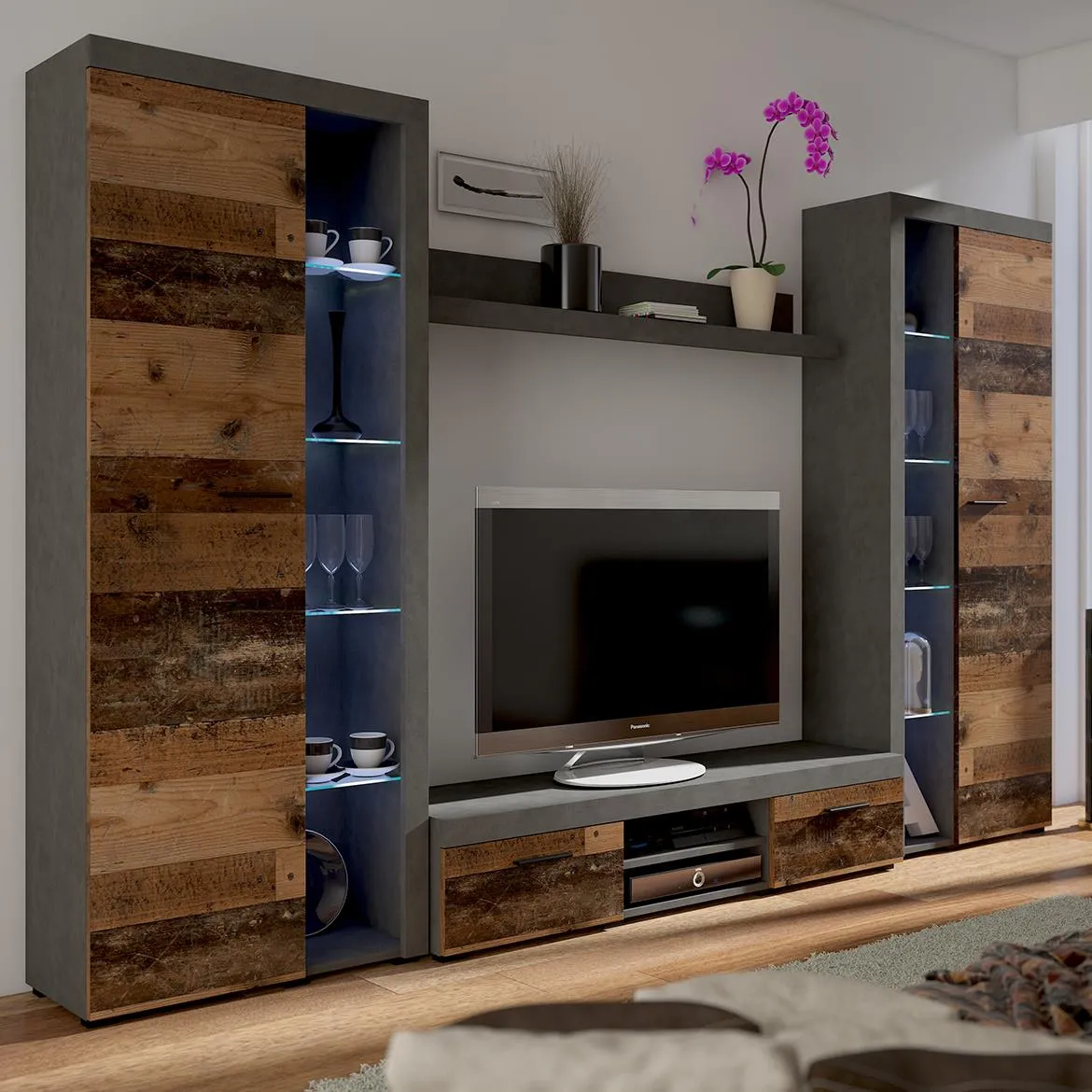 Rumba regal 300x40x190 cm rustik drvo/antracit