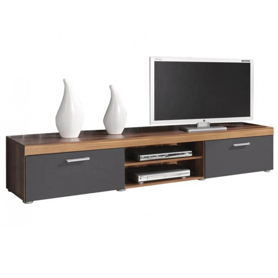 Samba TV komoda 2 fioke + 2 otvora 200x45x39 cm tamno jasen / tamno siva