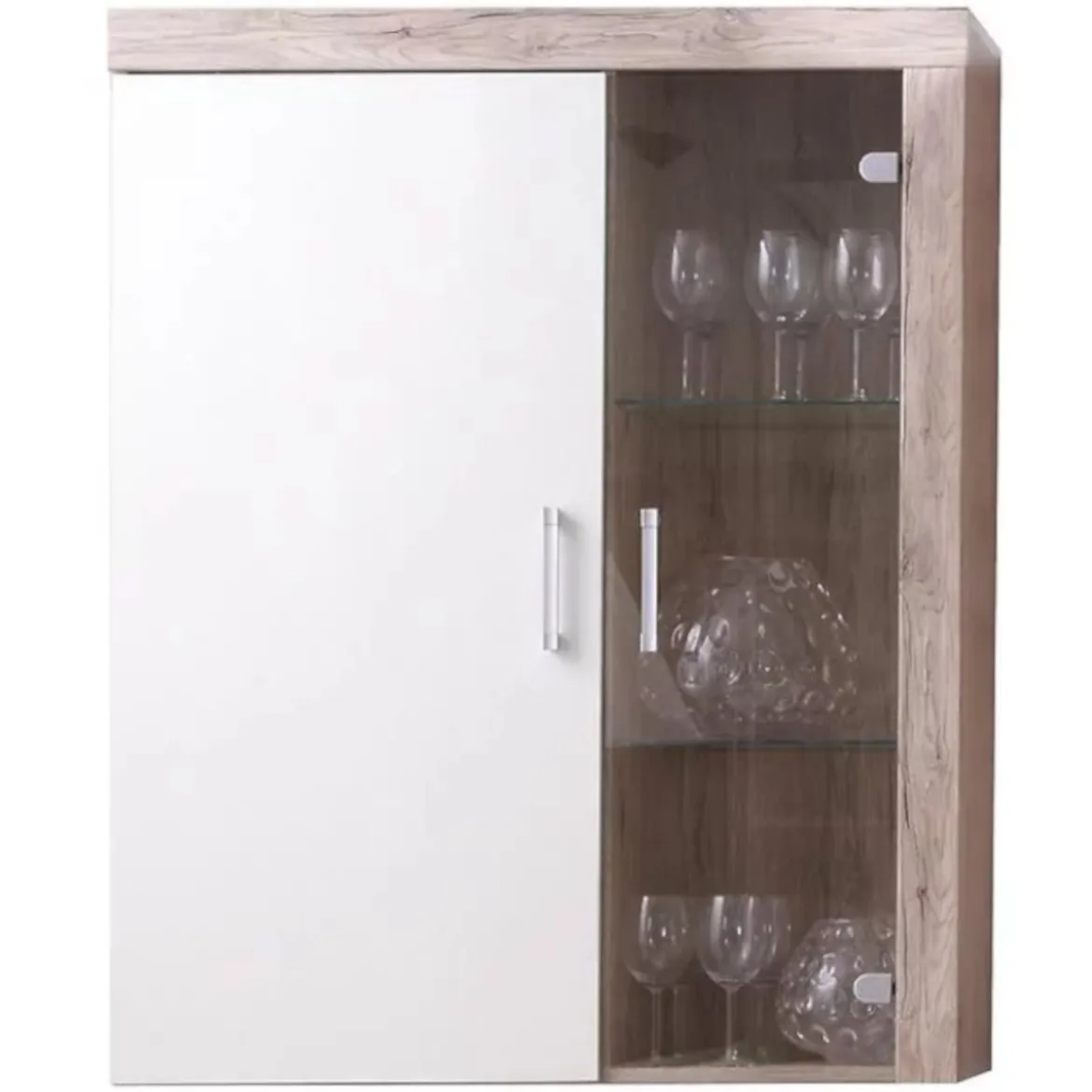 Samba viseca vitrina 2 vrata 90x35x111 svetli hrast/bež