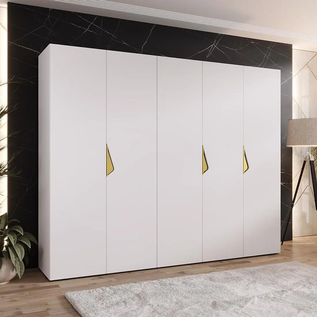 Sandi ormar 250x50x202 cm bela/zlatna