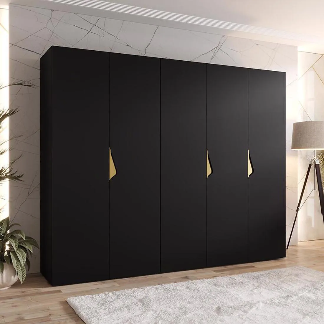 Sandi ormar 250x50x202 cm crna/zlatna