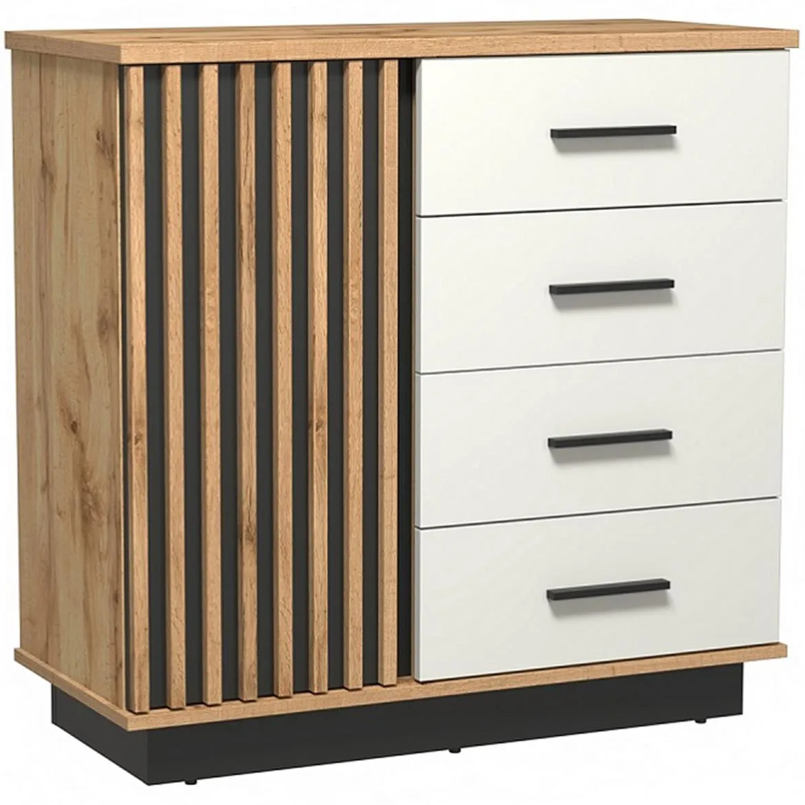 Santi 2 Komoda 1d4s 1 vrata + 4 fioke 90x40x88,2 cm wotan hrast/crna/bijela