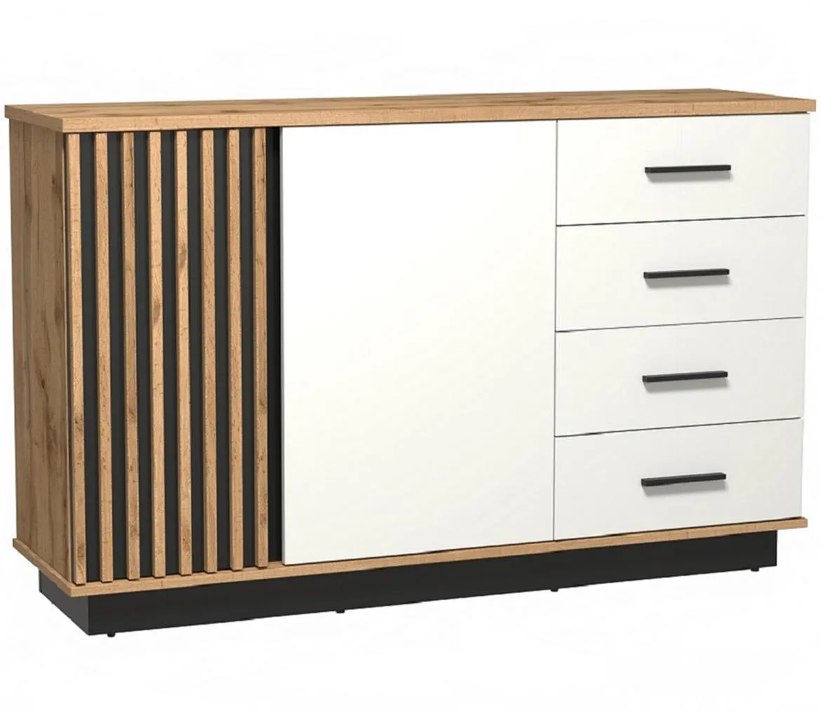 Santi 3 2d4s komoda 2vrata+4fioke 141,2x40x88,2 wotan hrast/bela