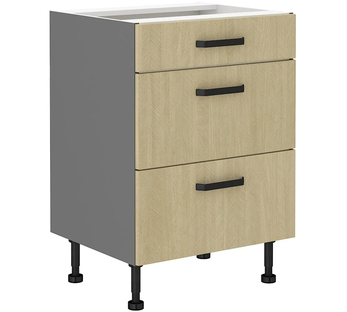 Scandi 60d 3s kuhinjski element 3 fioke 60x50x87 cm natur/tamno sivi