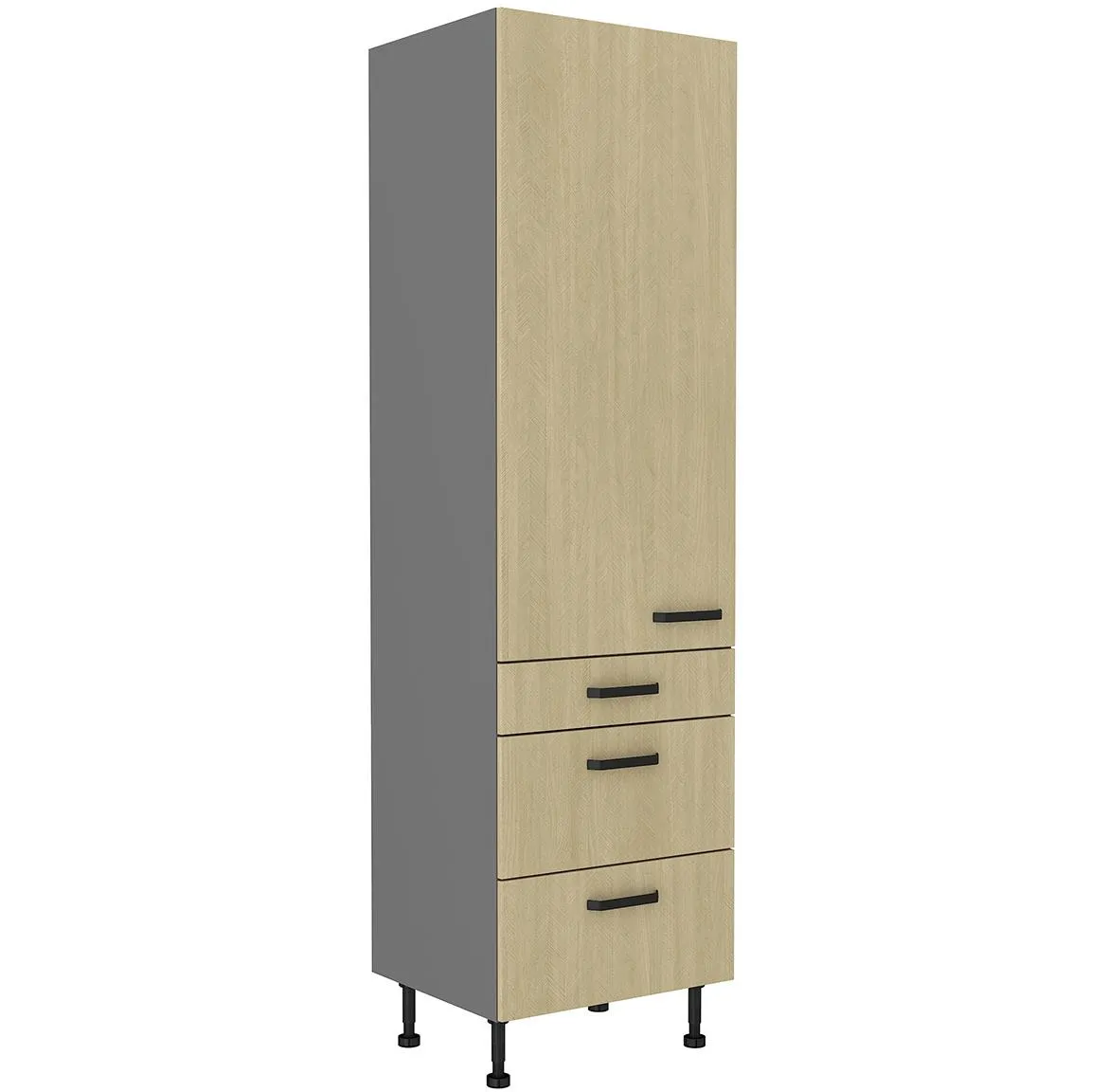 Scandi 60dks-215 1f 3s kuhinjski element 1 vrata+3 fioke 60x55x215 cm natur/tamno sivi