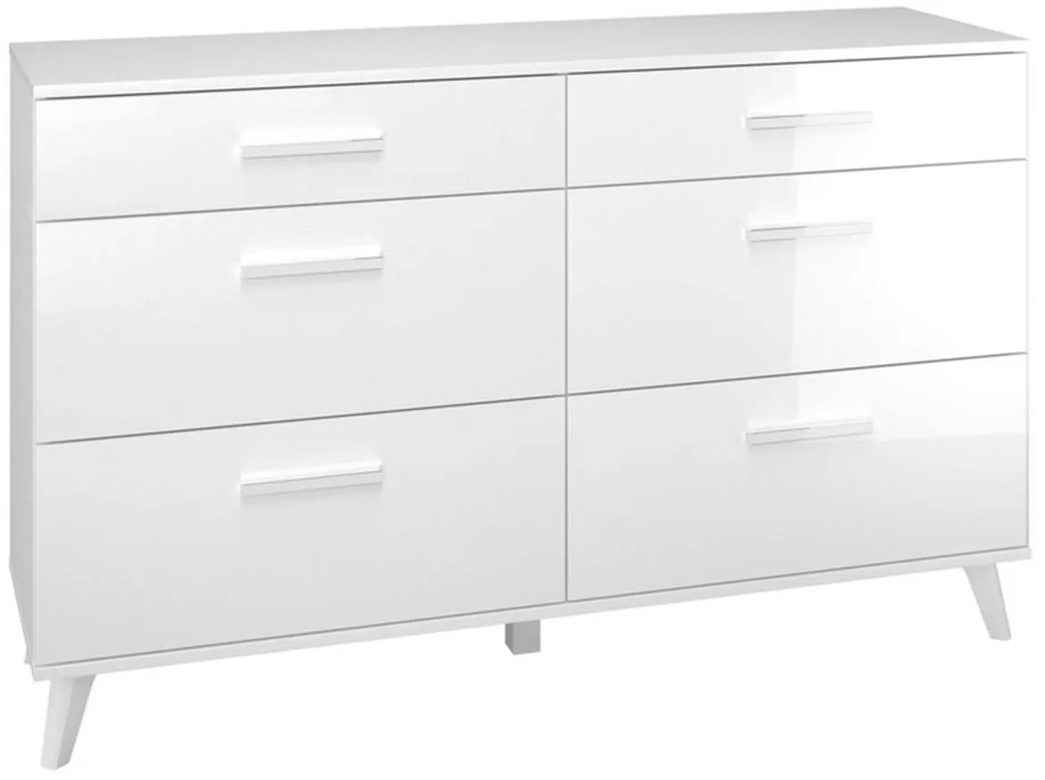 Secco 03 komoda 3+3 fioke 138x40x83 cm  bela visoki sjaj