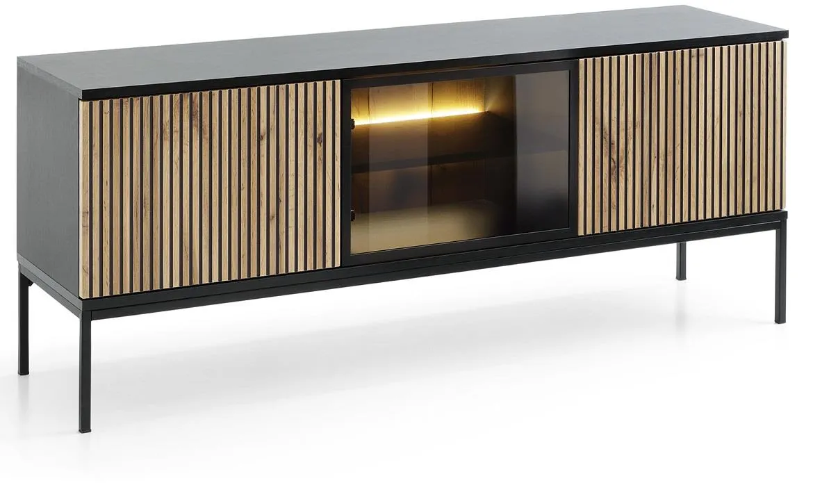 Sento 154 TV komoda 3 vrata 154x39x56 cm crni/natur (wotan hrast)