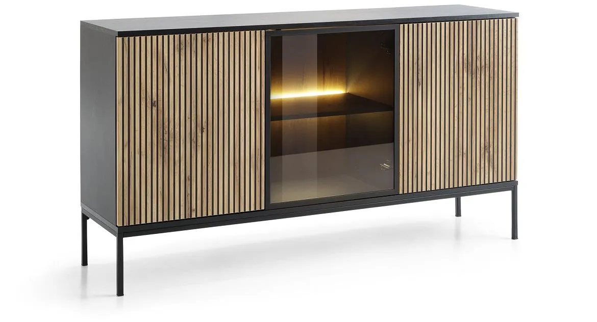 Sento K154 komoda 3 vrata 154x39x83 cm crna/natur (wotan hrast)