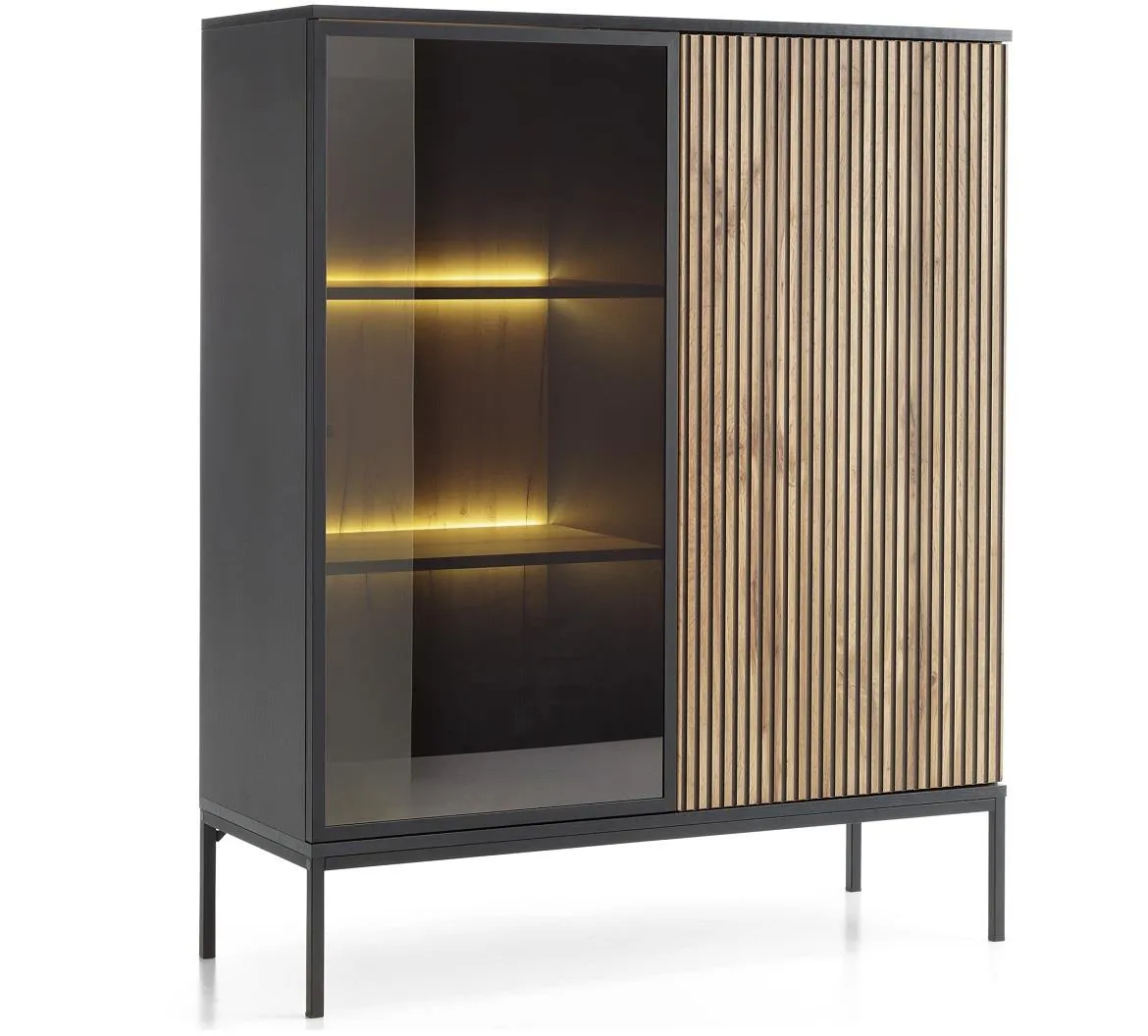 Sento WT104 vitrina 2 vrata 104x39x126 cm crna/natur (wotan hrast)