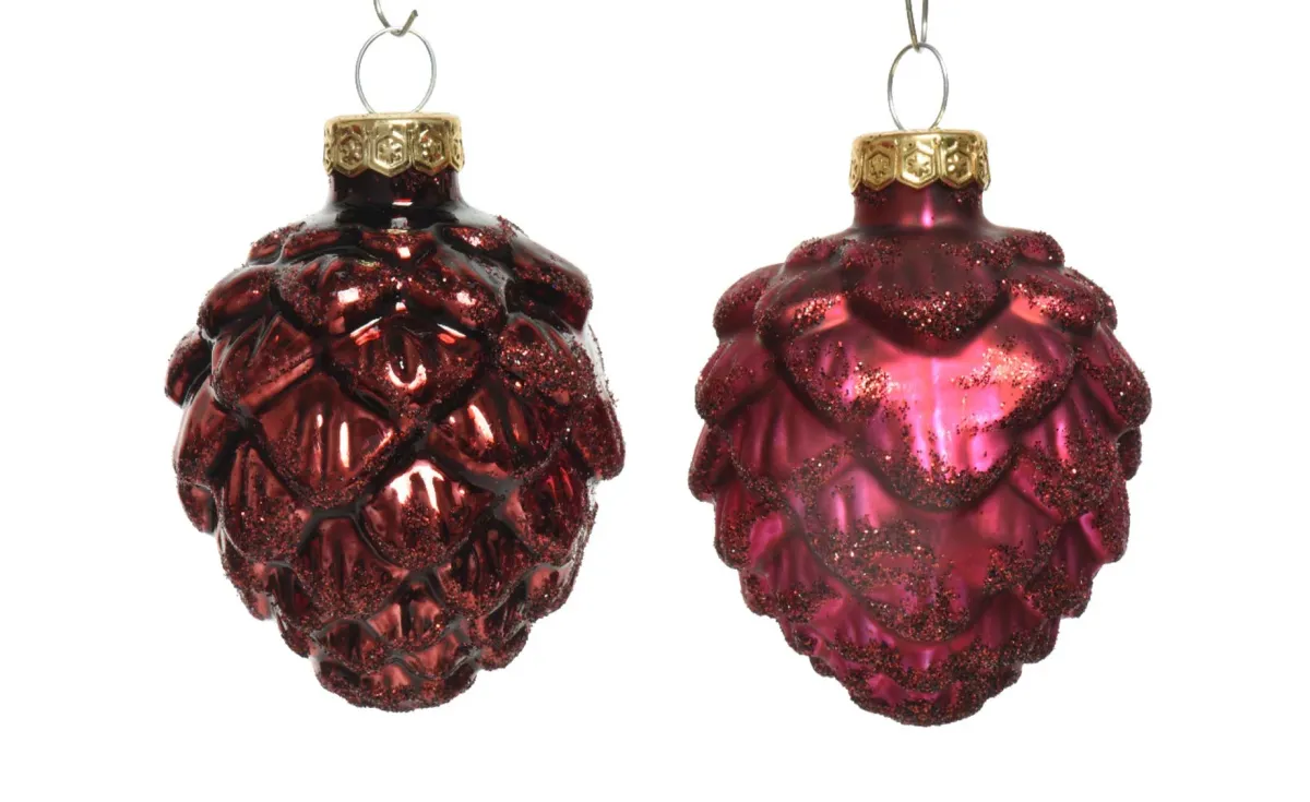 Set šišarki Pinecone glass 6/1 burgundy 5x7cm