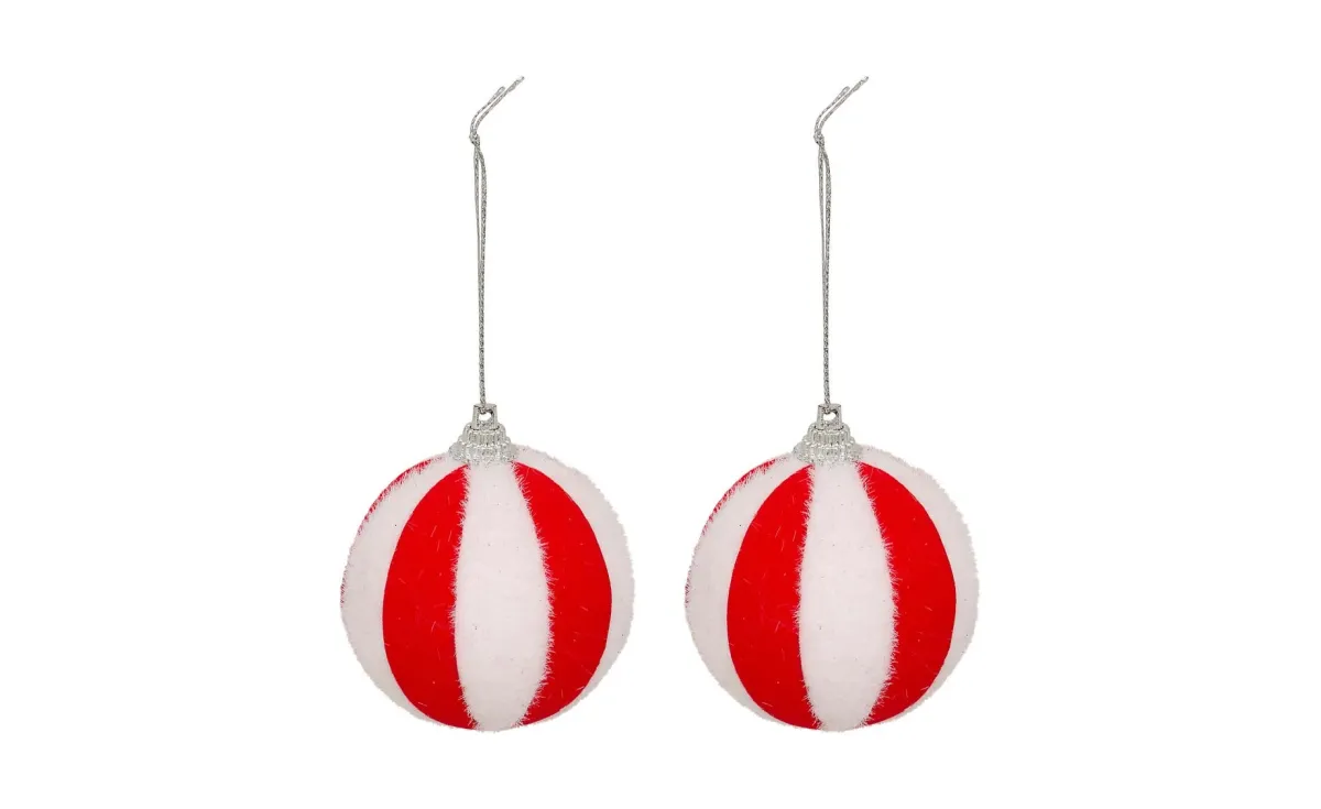 Set plastičnih kugla 2/1 Striped 6 cm red/white